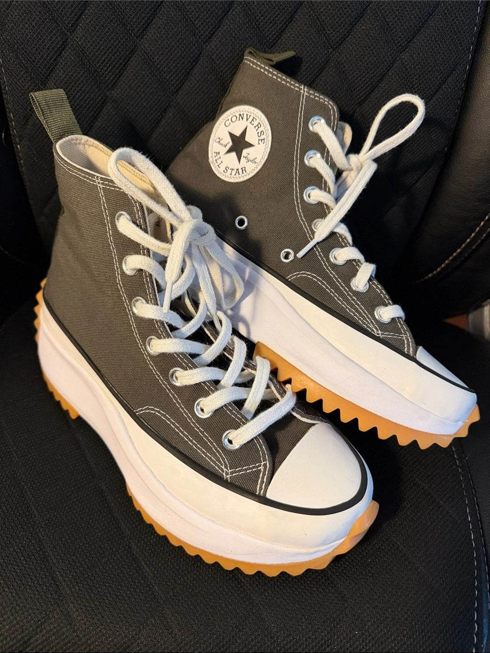 Converse Run Star Hike High Top Platform Sneaker in Olive & White w/ Gum Sole